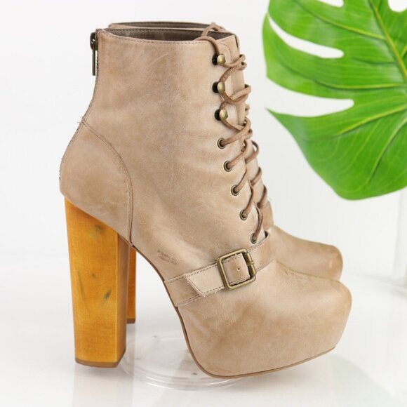 Steve Madden Womens Carnaby Boot Size 8.5 Tan Block Heel Platform Y2K Lace Up - Picture 5 of 12